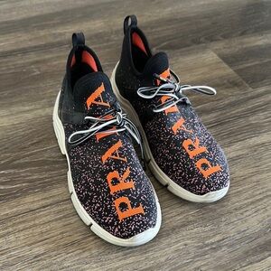 Prada Black and Orange Speckled Sneakers